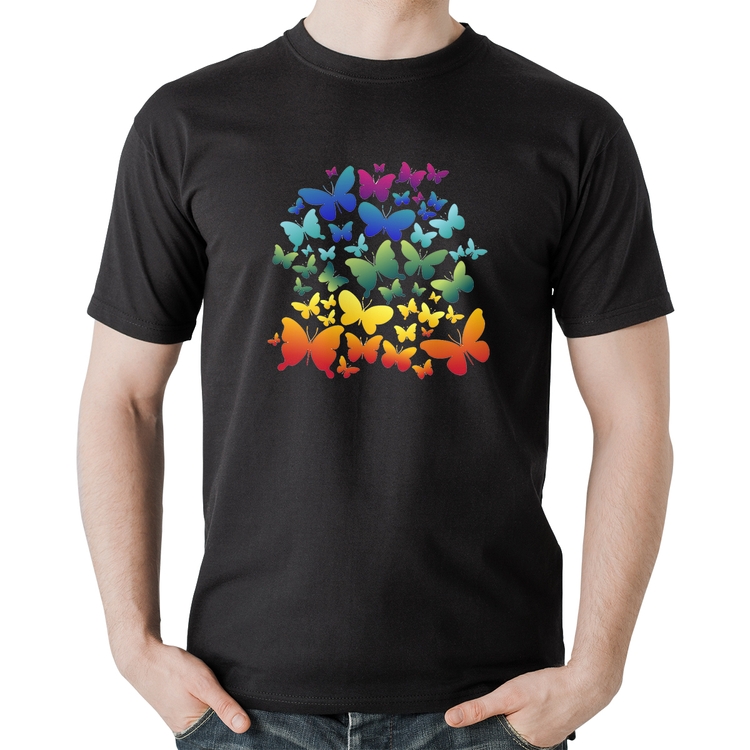 Camiseta Algodão Borboletas Coloridas