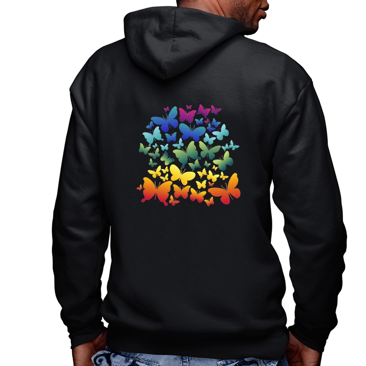 Blusa Moletom Borboletas Coloridas Masculina com Capuz e Zíper