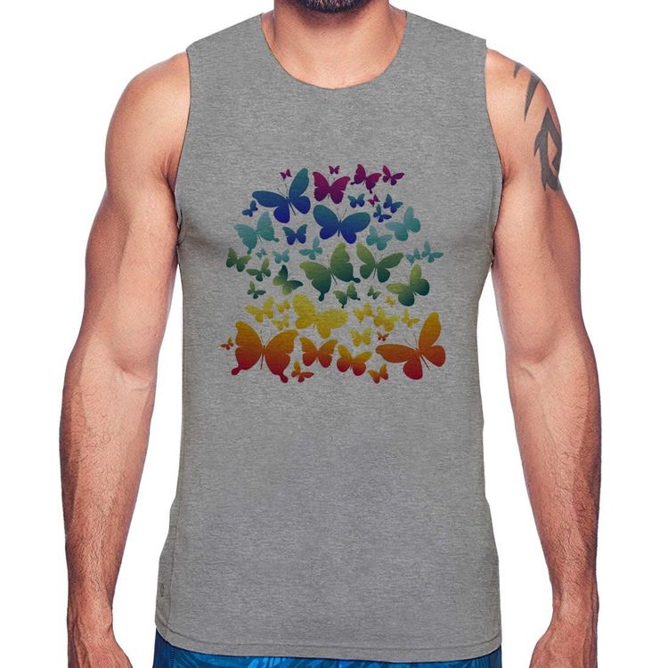 Regata Borboletas Coloridas - Cinza