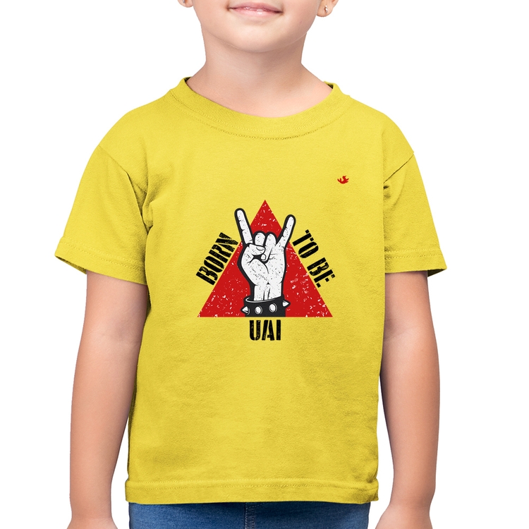 Camiseta Algodão Infantil Born to be Uai Rock - Amarelo Canário