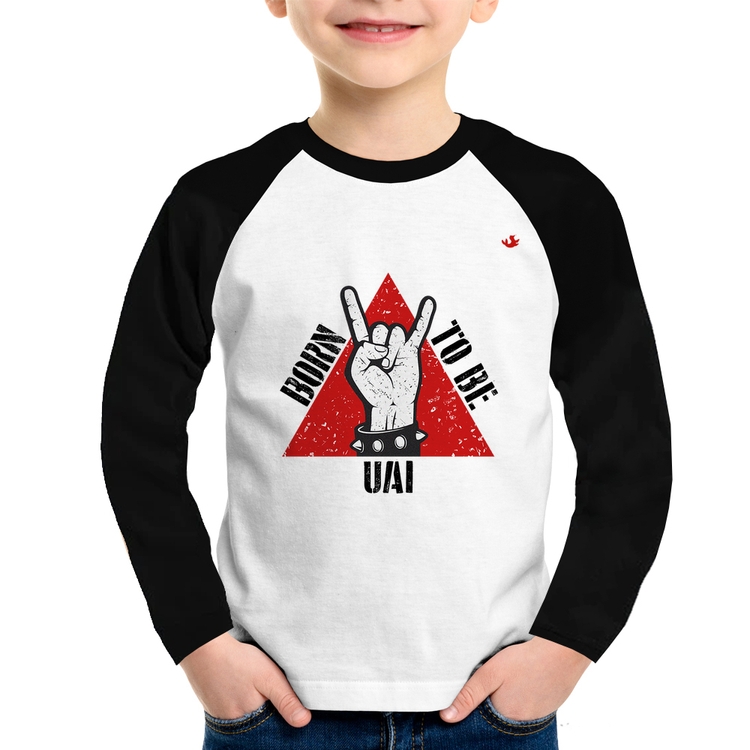 Camiseta Raglan Infantil Born to be Uai Rock Manga Longa
