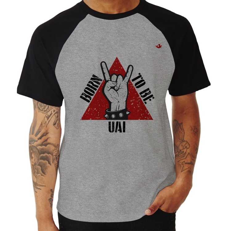 Camiseta Raglan Born to be Uai Rock - Cinza/Preto