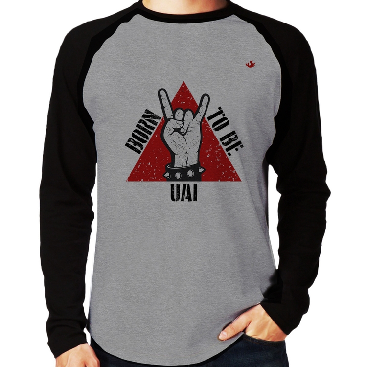 Camiseta Raglan Born to be Uai Rock Manga Longa - Cinza/Preto