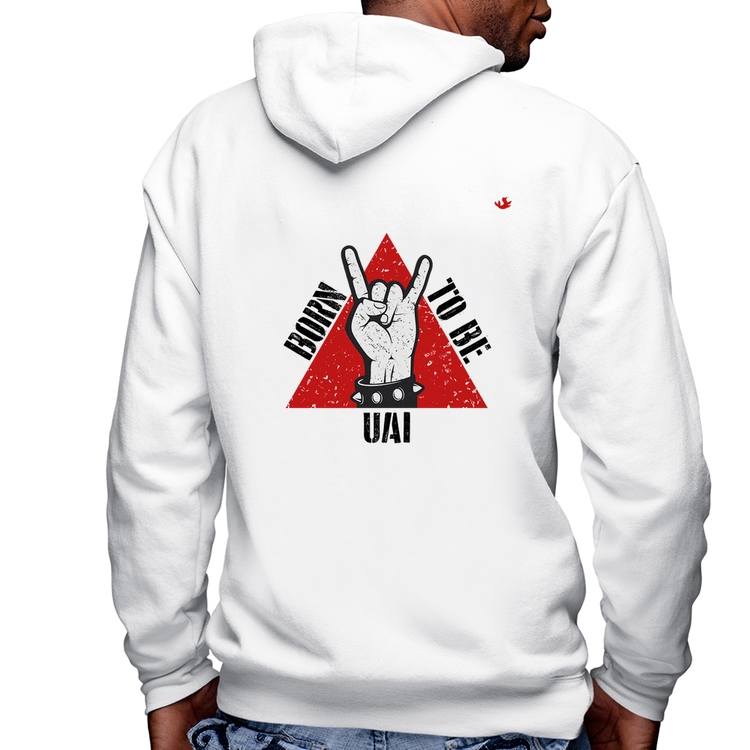 Blusa Moletom Born to be Uai Rock Masculina com Capuz e Zíper - Branca