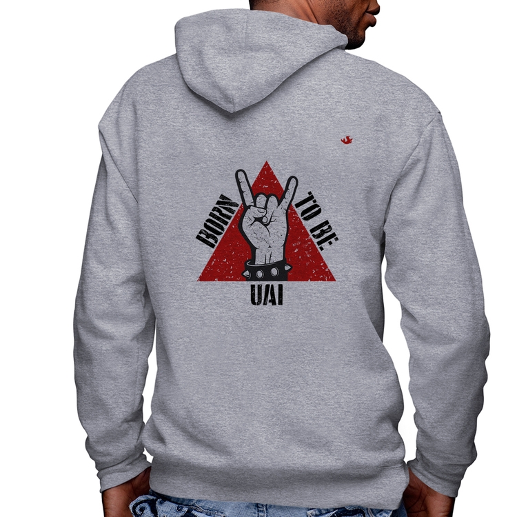 Blusa Moletom Born to be Uai Rock Masculina com Capuz e Zíper - Mescla