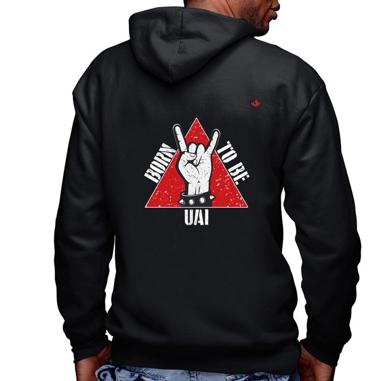 Blusa Moletom Born to be Uai Rock Masculina com Capuz e Zíper
