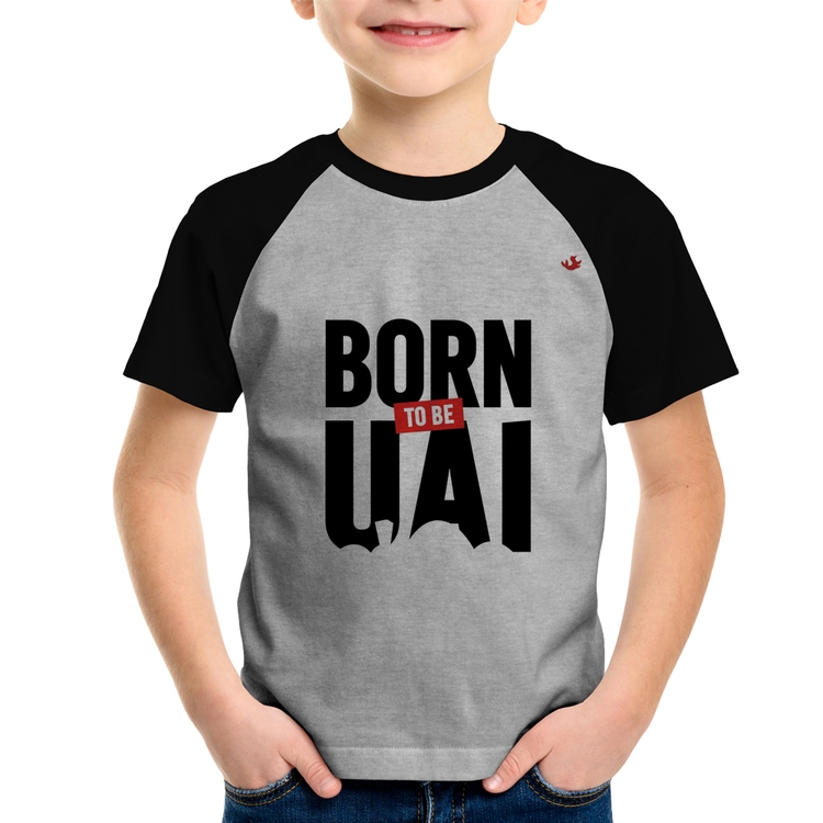 Camiseta Raglan Infantil Born to be uai - Cinza/Preto