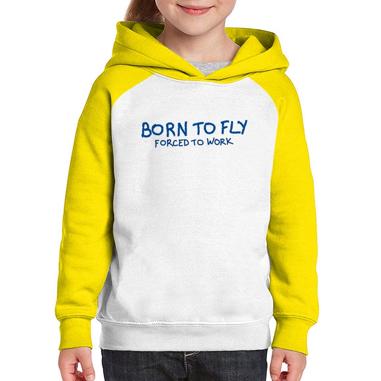 Moletom Infantil Born to fly - Forced to work - Branco/Amarelo