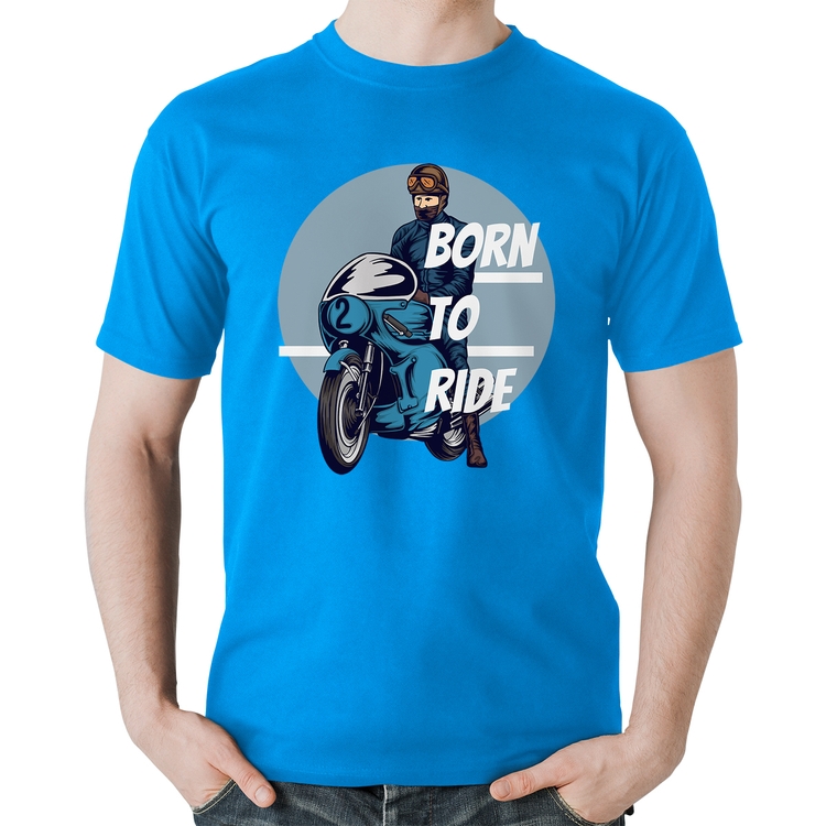 Camiseta Algodão Born To Ride - Azul
