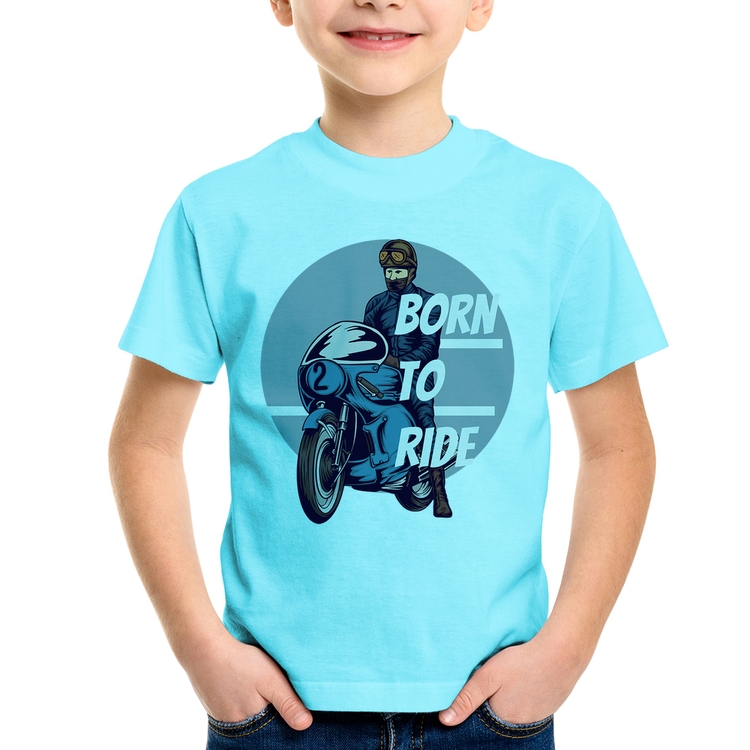 Camiseta Infantil Born To Ride - Azul Claro