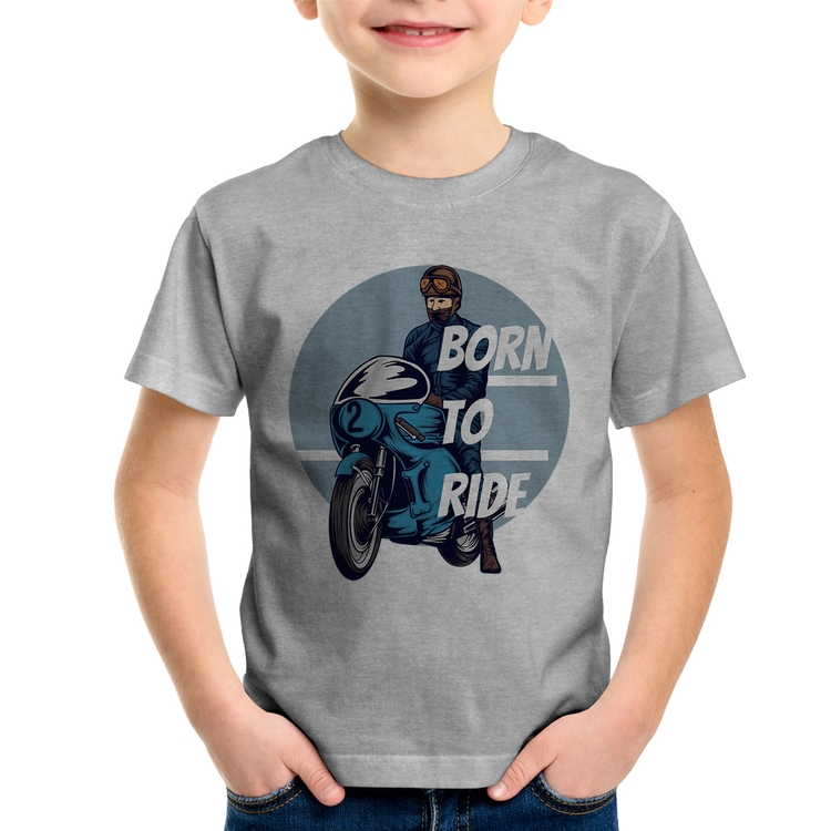 Camiseta Infantil Born To Ride - Cinza