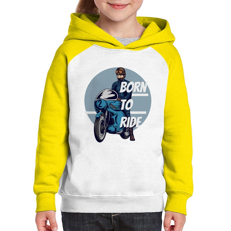 Moletom Infantil Born To Ride - Branco/Amarelo