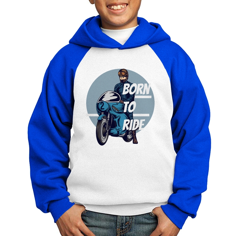 Moletom Infantil Born To Ride - Branco/Azul
