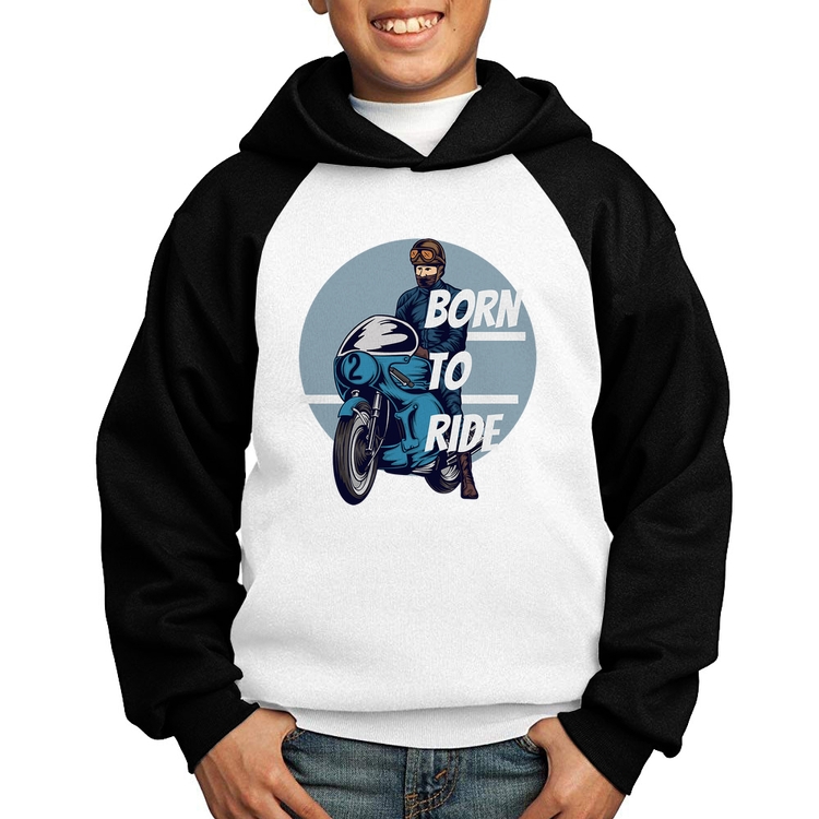 Moletom Infantil Born To Ride - Branco/Preto