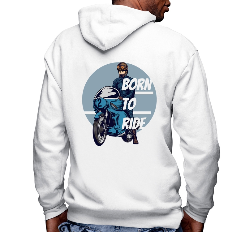 Blusa Moletom Born To Ride Masculina com Capuz e Zíper - Branca