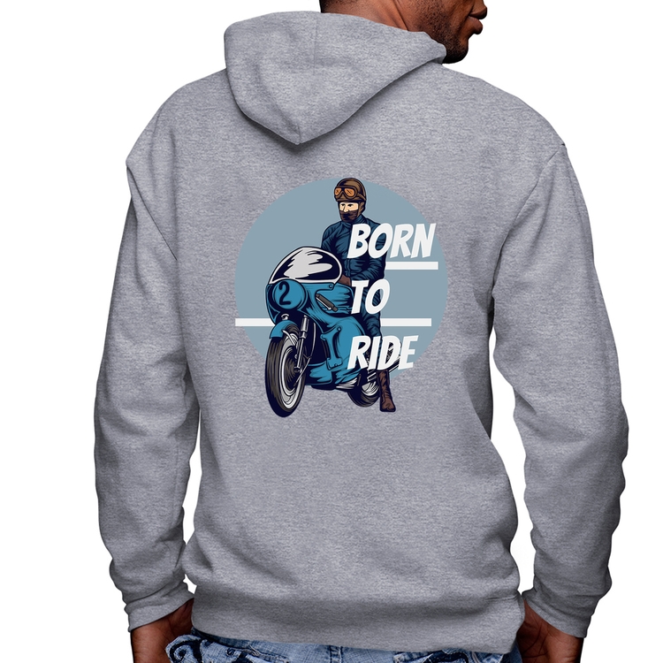 Blusa Moletom Born To Ride Masculina com Capuz e Zíper - Mescla
