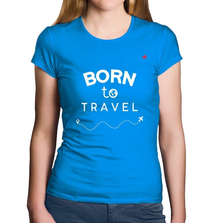 Baby Look Algodão Born to travel - Azul