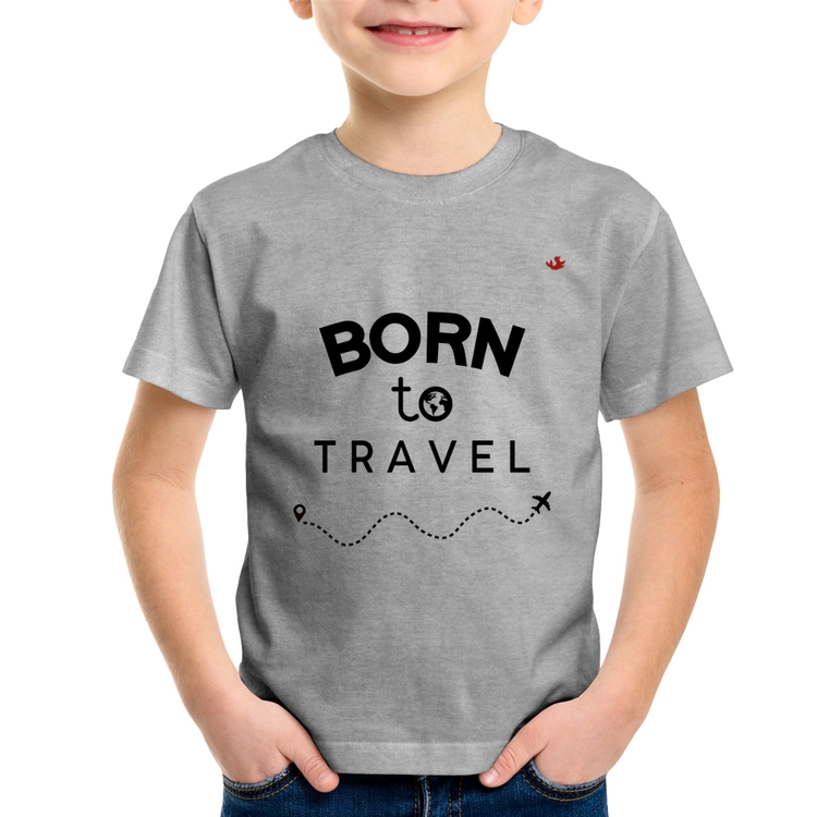 Camiseta Infantil Born to travel - Cinza