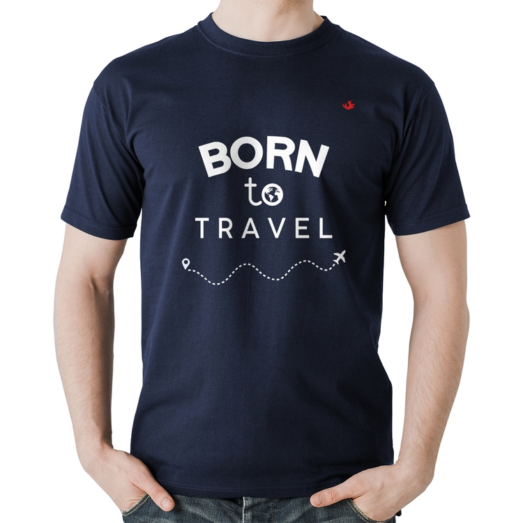 Camiseta Algodão Born to travel - Marinho