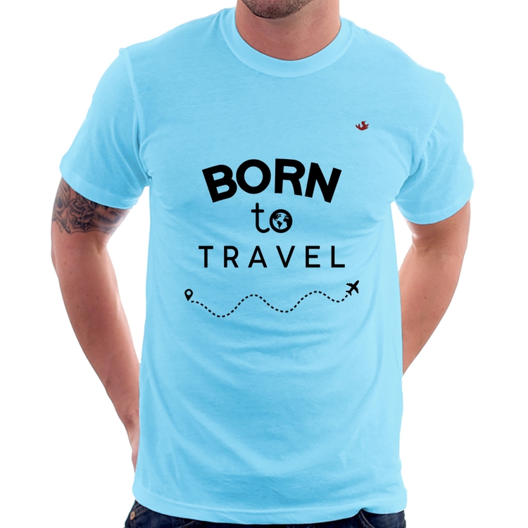 Camiseta Born to travel - Azul Bebê