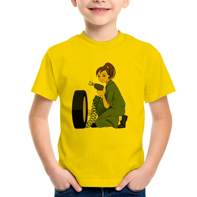 Camiseta Infantil Borracharia Girl - Amarela