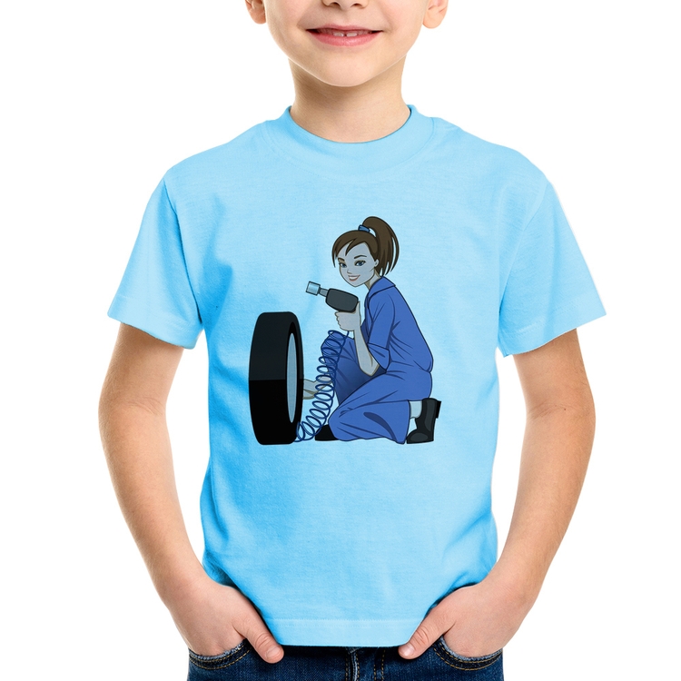 Camiseta Infantil Borracharia Girl - Azul Bebê