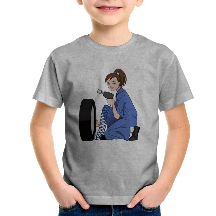 Camiseta Infantil Borracharia Girl - Cinza