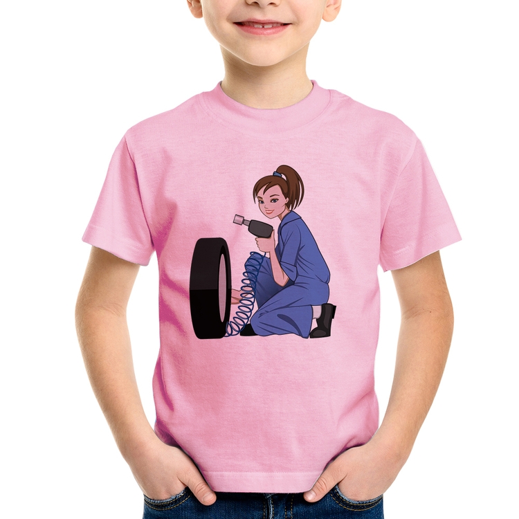 Camiseta Infantil Borracharia Girl - Rosa Bebê