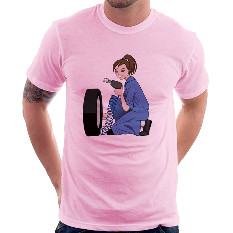 Camiseta Borracharia Girl - Rosa Bebê
