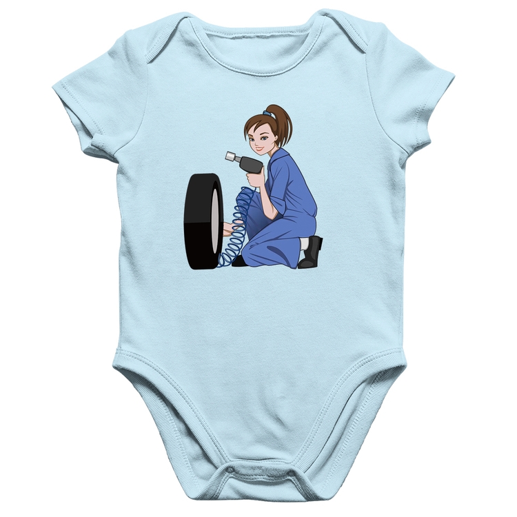 Body Bebê Algodão Borracharia Girl - Azul Bebê