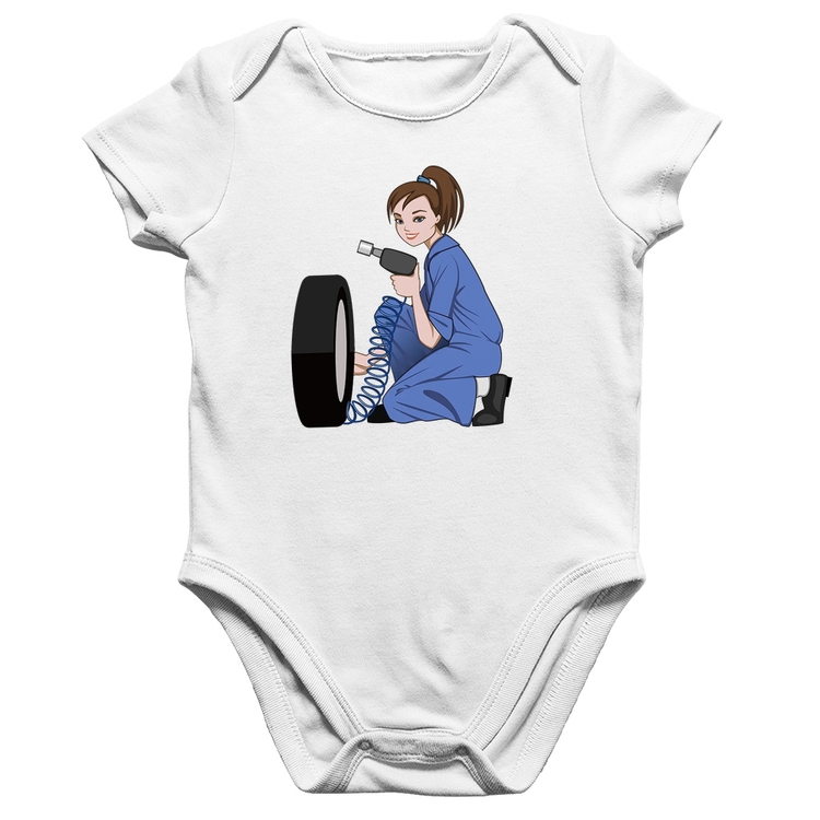 Body Bebê Algodão Borracharia Girl - Branco