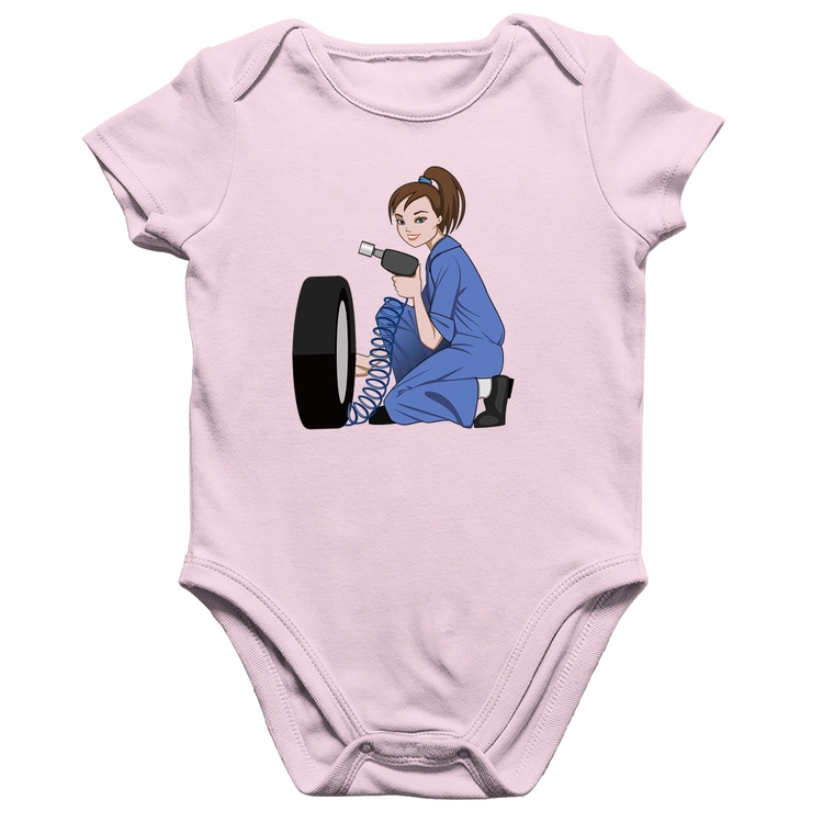 Body Bebê Algodão Borracharia Girl - Rosa Bebê