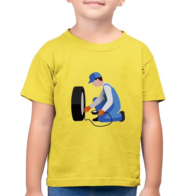 Camiseta Algodão Infantil Borracharia - Amarelo Canário