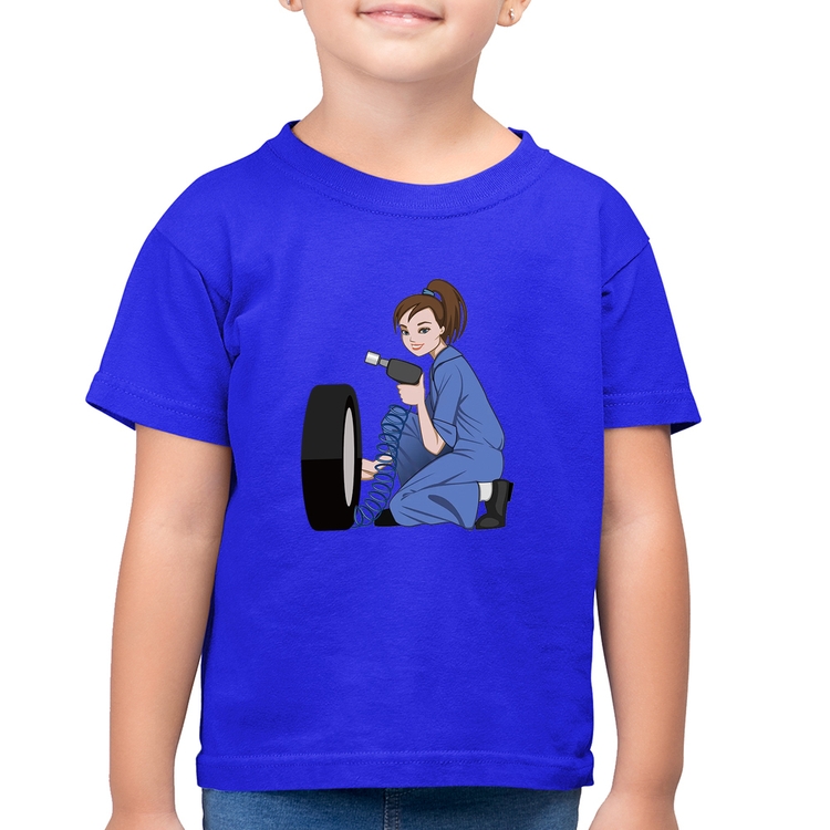 Camiseta Algodão Infantil Borracharia Girl - Azul Royal