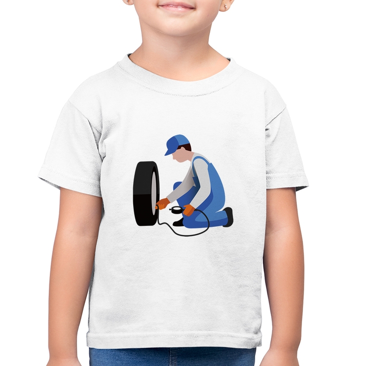 Camiseta Algodão Infantil Borracharia - Branca