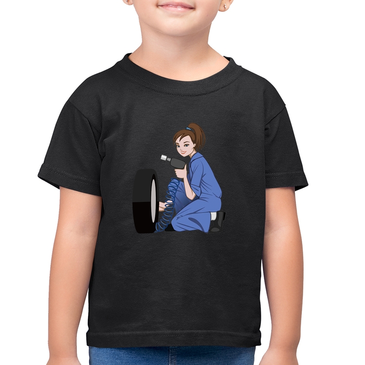 Camiseta Algodão Infantil Borracharia Girl