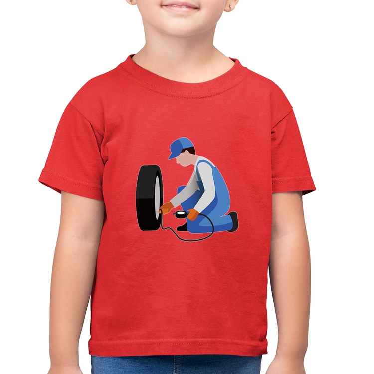 Camiseta Algodão Infantil Borracharia - Vermelha