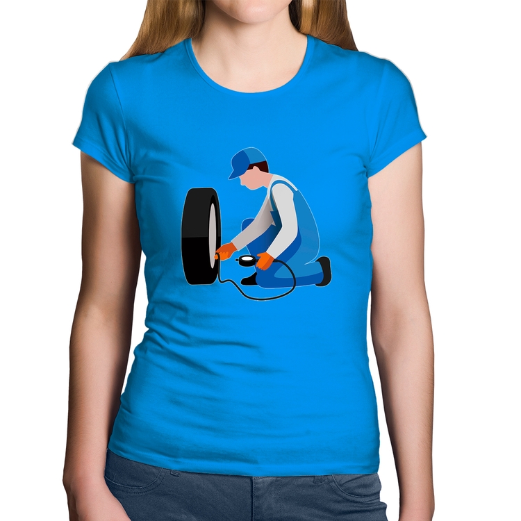 Baby Look Algodão Borracharia - Azul