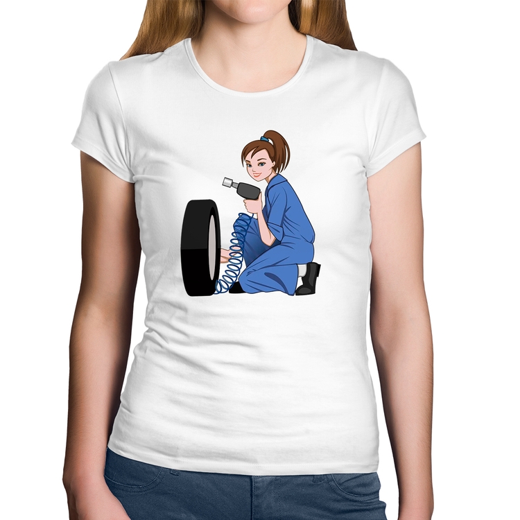 Baby Look Algodão Borracharia Girl - Branca