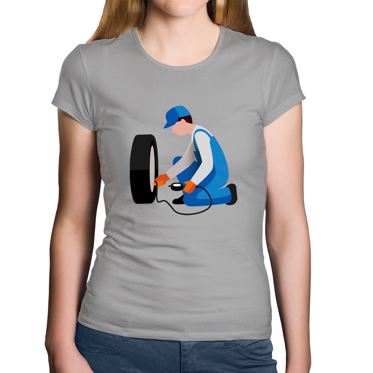 Baby Look Algodão Borracharia - Cinza