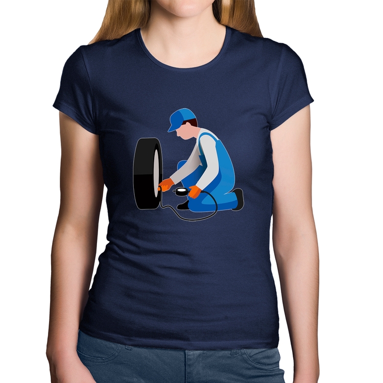 Baby Look Algodão Borracharia - Marinho