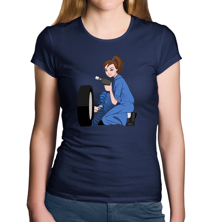 Baby Look Algodão Borracharia Girl - Marinho