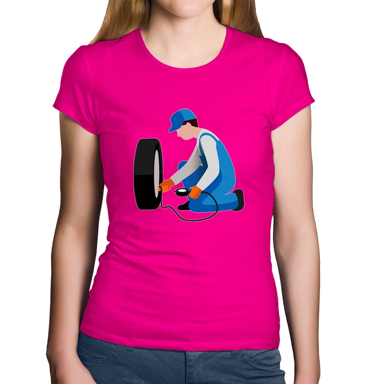 Baby Look Algodão Borracharia - Rosa