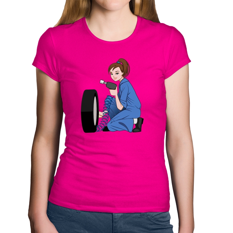 Baby Look Algodão Borracharia Girl - Rosa