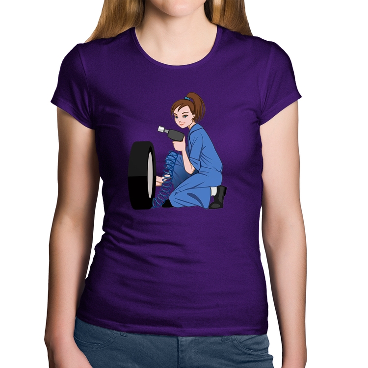 Baby Look Algodão Borracharia Girl - Roxa