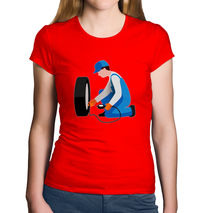 Baby Look Algodão Borracharia - Vermelha