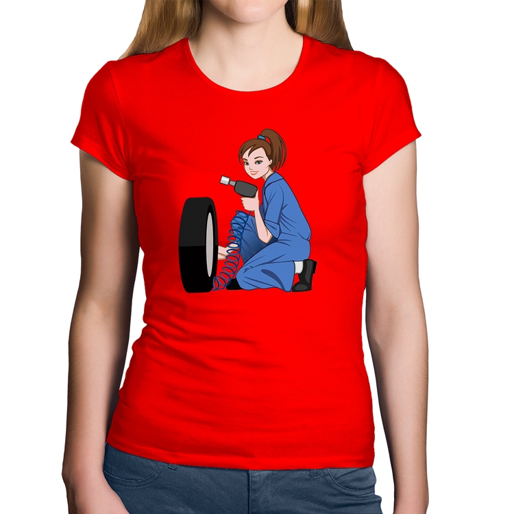 Baby Look Algodão Borracharia Girl - Vermelha