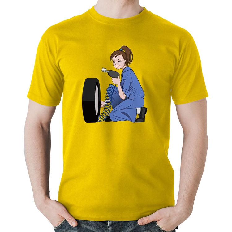 Camiseta Algodão Borracharia Girl - Amarela