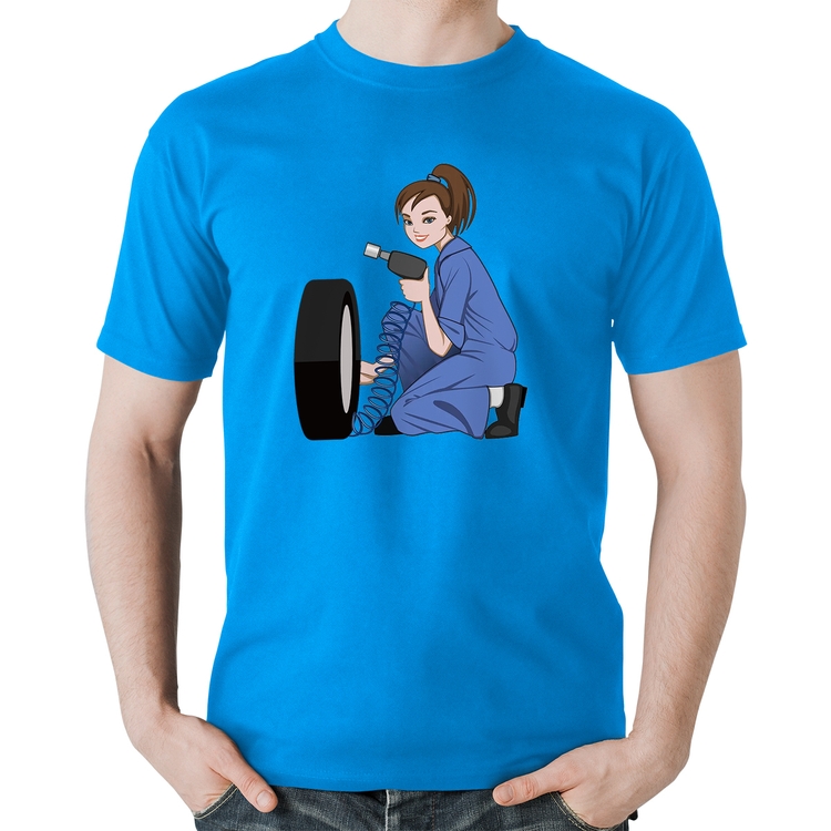Camiseta Algodão Borracharia Girl - Azul