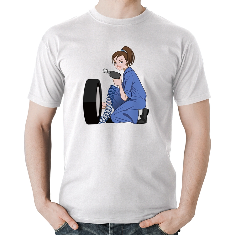 Camiseta Algodão Borracharia Girl - Branca